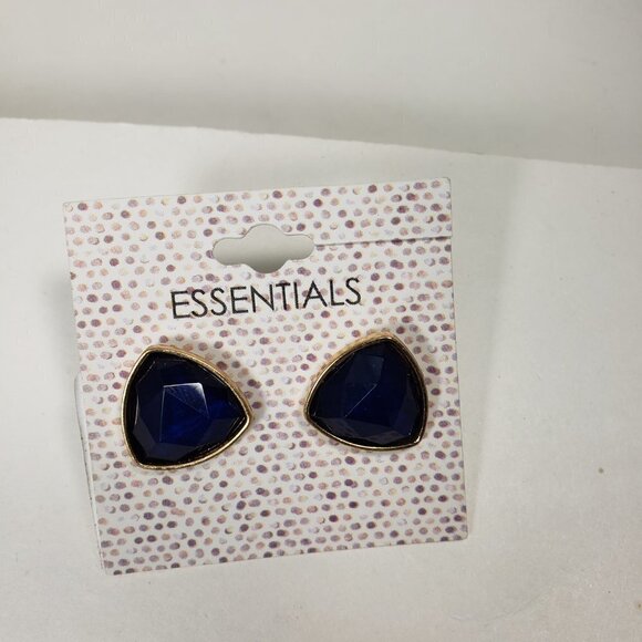 Blue Faceted Triangle Stud Earrings – Gold Triangle Trim – Geometric Jewelry - Picture 10 of 13